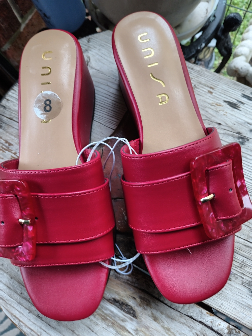 Unisa Red Slide Sandals with Decorative Buckle - Women's
